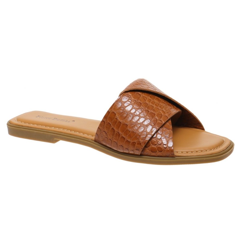Tan Croc Twisted Slide Sandals - Picture 2 of 2